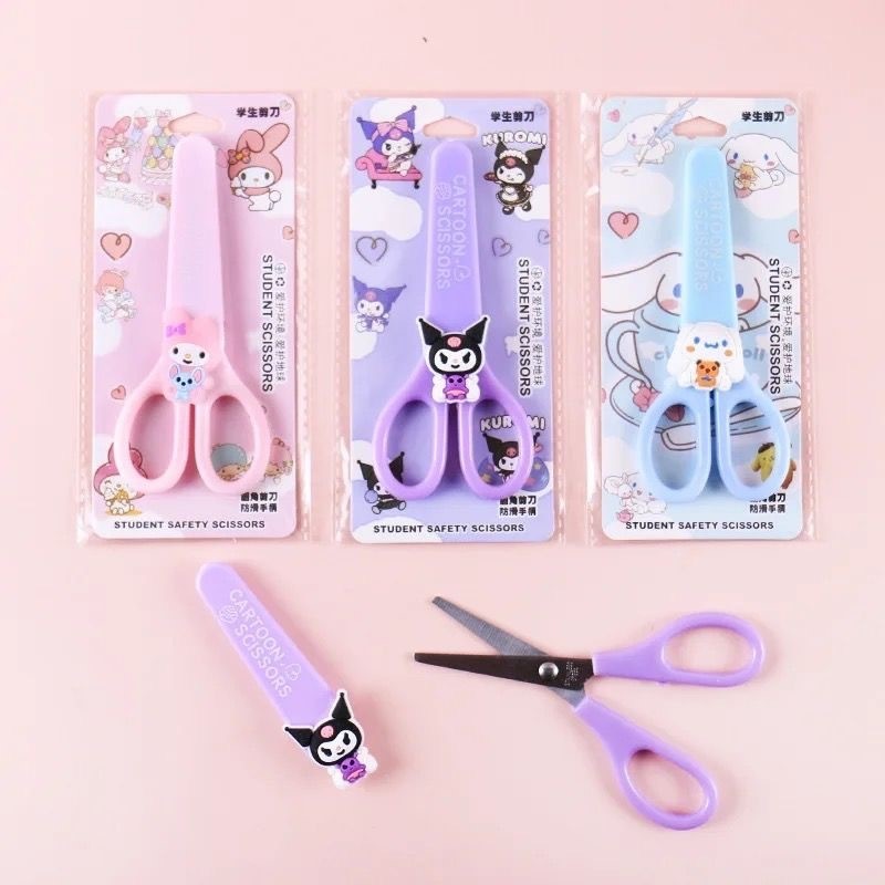 MINISO Cartoon Sanrio Kuromi Scissors Cinnamoroll Melody Cute Kid Safety Shears for Stationery and Student Supplies