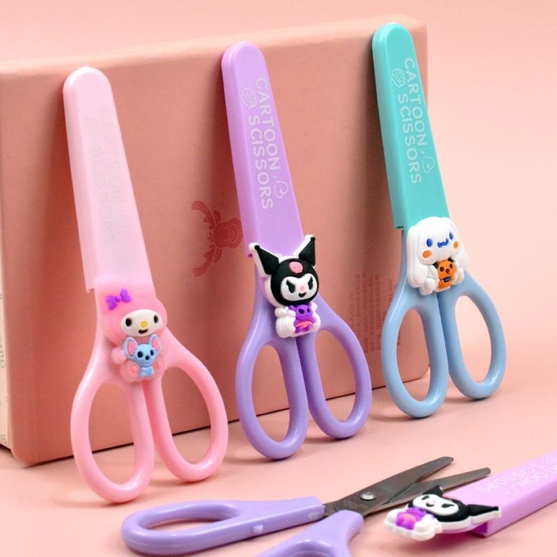 MINISO Cartoon Sanrio Kuromi Scissors Cinnamoroll Melody Cute Kid Safety Shears for Stationery and Student Supplies