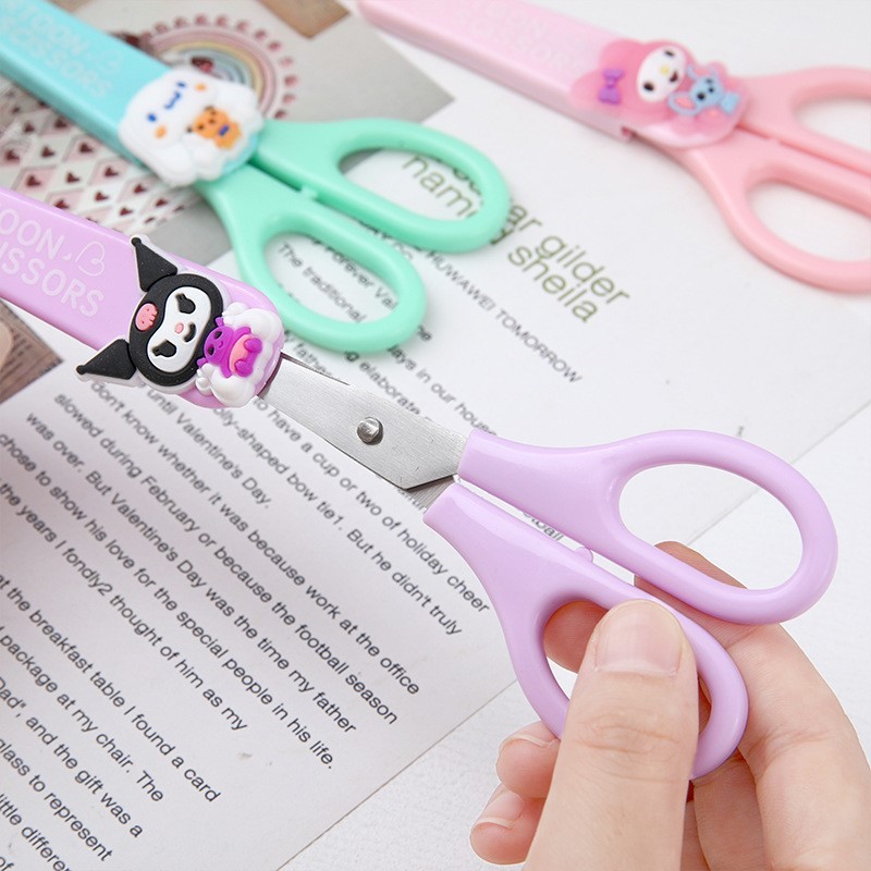 MINISO Cartoon Sanrio Kuromi Scissors Cinnamoroll Melody Cute Kid Safety Shears for Stationery and Student Supplies
