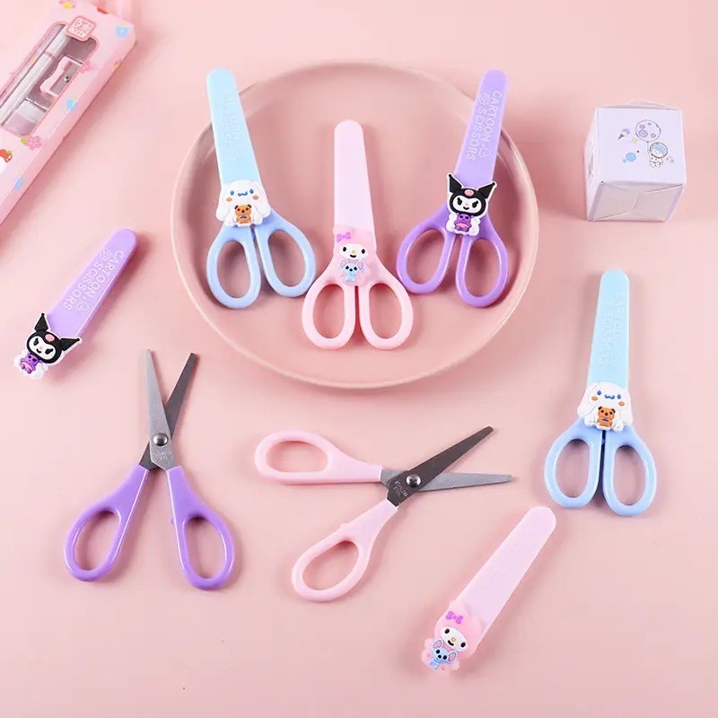 MINISO Cartoon Sanrio Kuromi Scissors Cinnamoroll Melody Cute Kid Safety Shears for Stationery and Student Supplies