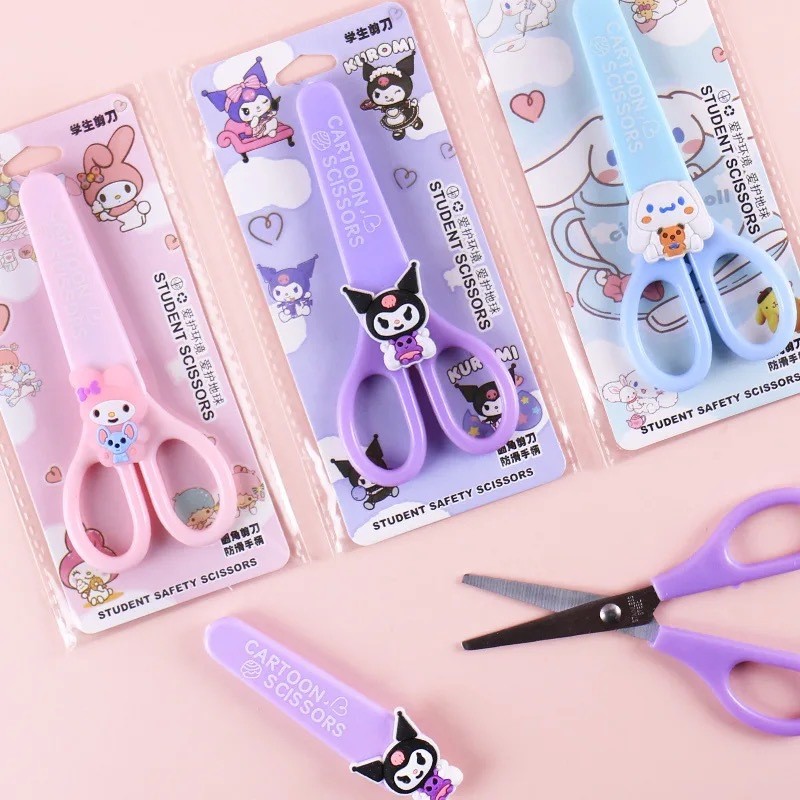 MINISO Cartoon Sanrio Kuromi Scissors Cinnamoroll Melody Cute Kid Safety Shears for Stationery and Student Supplies