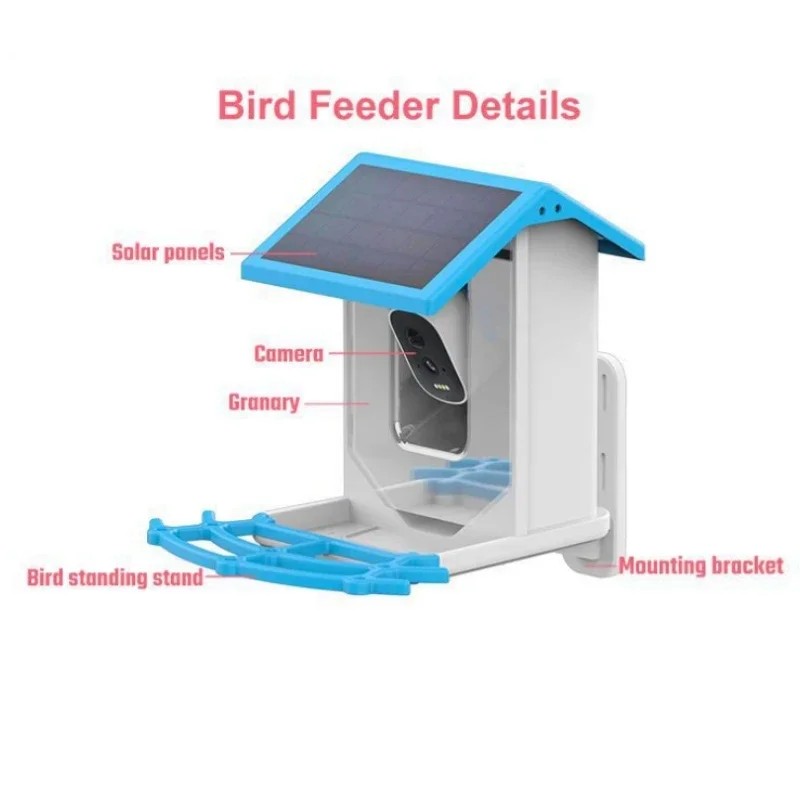 2.4G WiFi Smart Bird Feeder with Camera 2.4K Screen Solar Low Power Night Vision IP66 Waterproof 4G or WIFI Connected Feeder