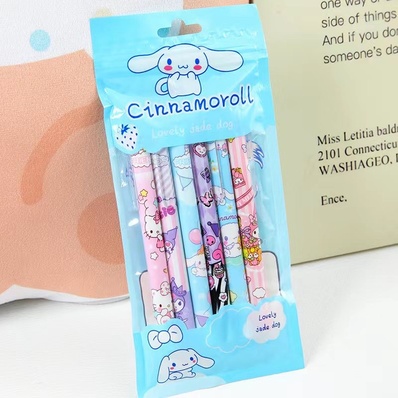 6Pcs/Set Kawaii Sanrio Hello Kitty 0.5mm Gel Pens  Cute Kuromi Press Gel Pen Cartoon Kids School Student Stationery Supplies Gift