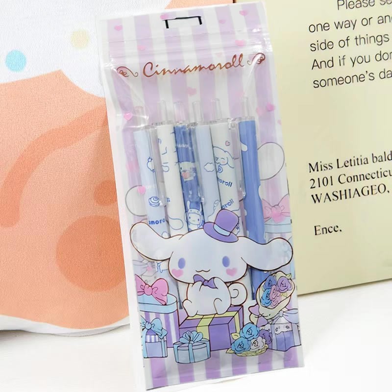6Pcs/Set Kawaii Sanrio Hello Kitty 0.5mm Gel Pens  Cute Kuromi Press Gel Pen Cartoon Kids School Student Stationery Supplies Gift
