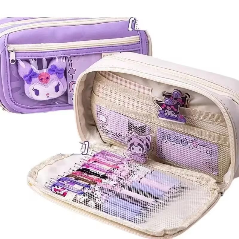 MINISO Cute Kuromi Large Capacity Pencil Case  Pretty Zipper Pen Pouch for Girls, Complete Set of School Supplies