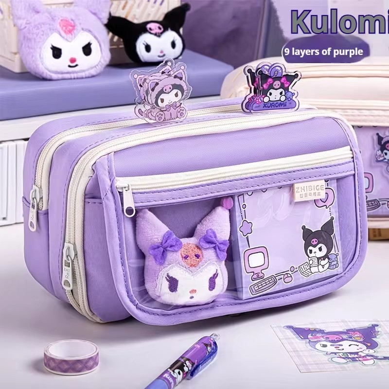 MINISO Cute Kuromi Large Capacity Pencil Case  Pretty Zipper Pen Pouch for Girls, Complete Set of School Supplies