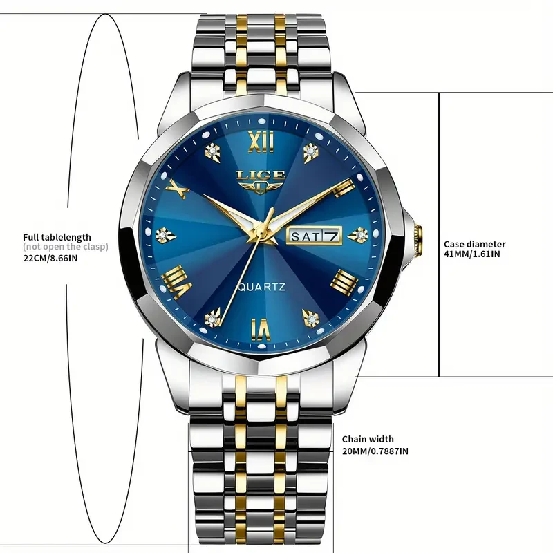 LIGE New Men's Business Watch Stainless Steel