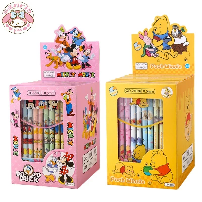 Disney 12pcs Gel Pen Cartoon Mickey Minnie Shape Children's Prize 0.5mm Black Pen for Office Supplies and Student Stationery