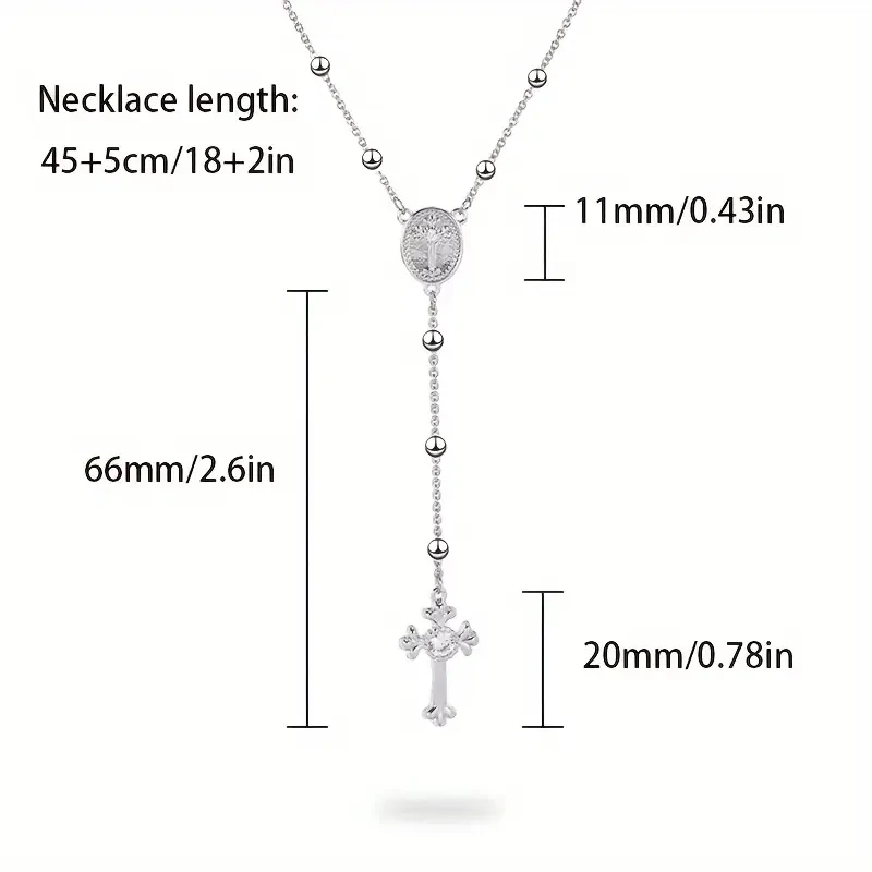 925 Sterling Silver Italian Rosary Cross Y-shaped Necklace