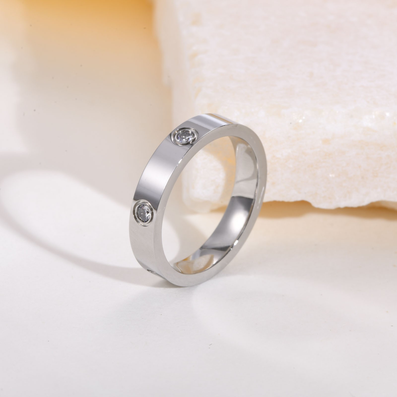 Dainty Cubic Zirconia Love Promise Rings - Gold Plated Stainless Steel Wedding Band