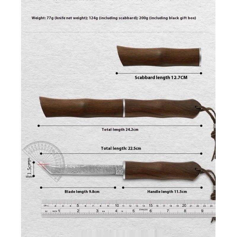 Red Sandalwood Damascus Steel Straight Sheath Knife