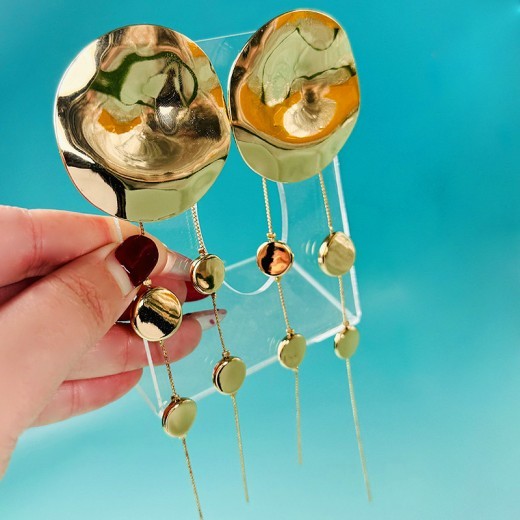 Leopard Print Disc Long Tassel Earrings For Women