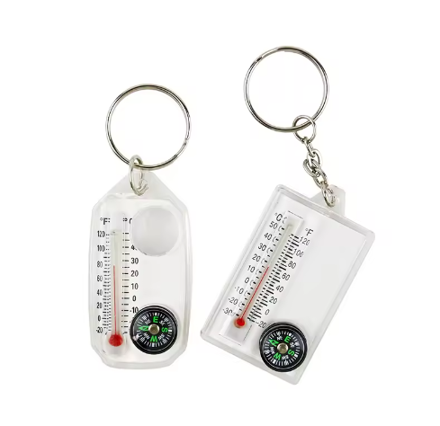 Outdoor Mountaineering Buckle Compass Pointer Mini Keychain Thermometer Compass Key Hook Camping Tools