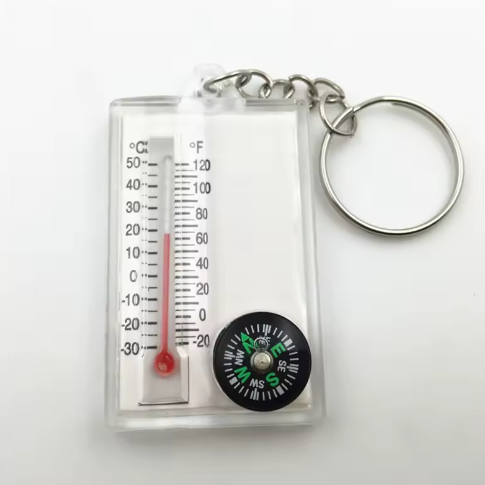 Outdoor Mountaineering Buckle Compass Pointer Mini Keychain Thermometer Compass Key Hook Camping Tools