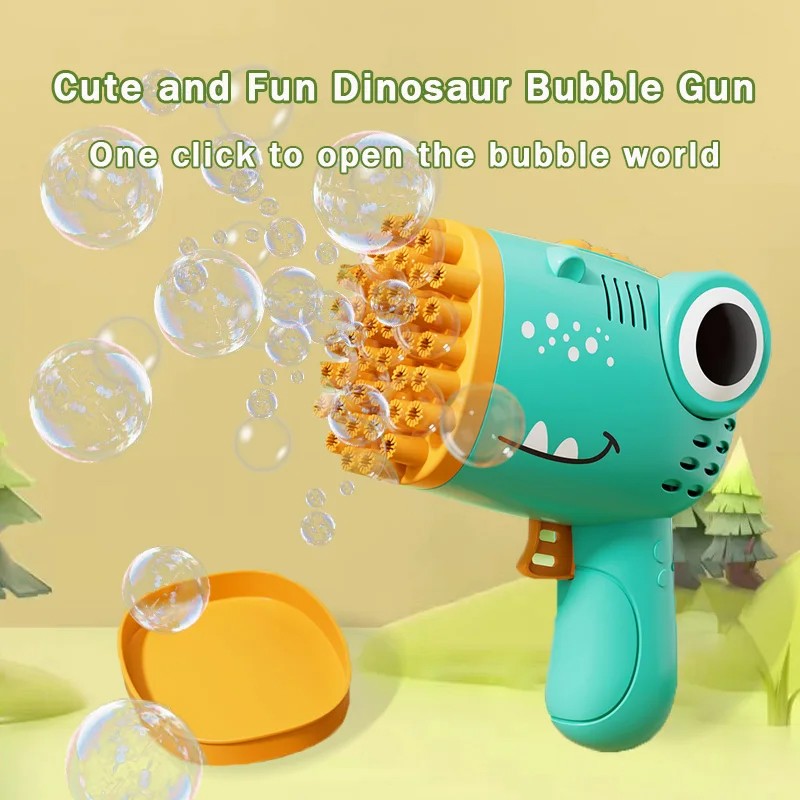 40-Hole Dinosaur Bubble Gun - 2-in-1 Electric Bubble Machine for Kids