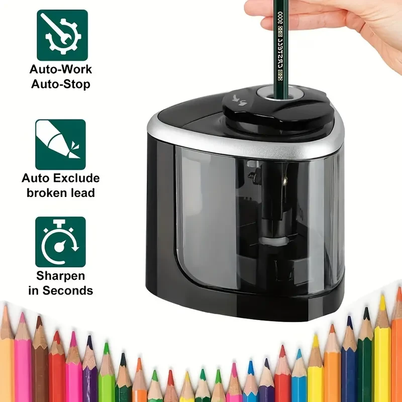 Sleek Black Electric Pencil Sharpener with Auto-Stop Feature