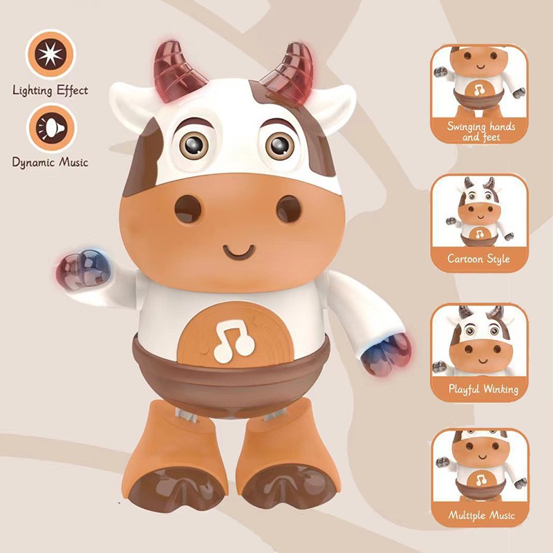 Baby Cartoon Cow Electronic Pet Toy - Dancing, Walking, Light and Music Interactive Educational Toy