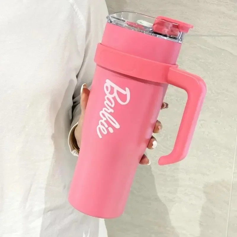 MINISO Barbie Co-Branded 1600ML Large-Capacity Stainless Steel Water Cup Thermal Insulation, Pink, Girls Water Bottle
