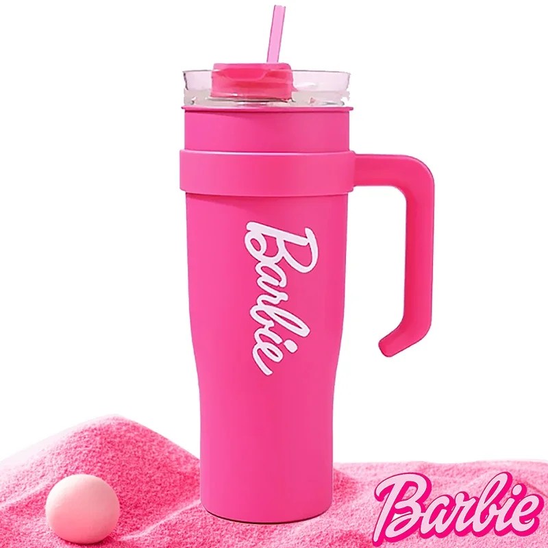 MINISO Barbie Co-Branded 1600ML Large-Capacity Stainless Steel Water Cup Thermal Insulation, Pink, Girls Water Bottle