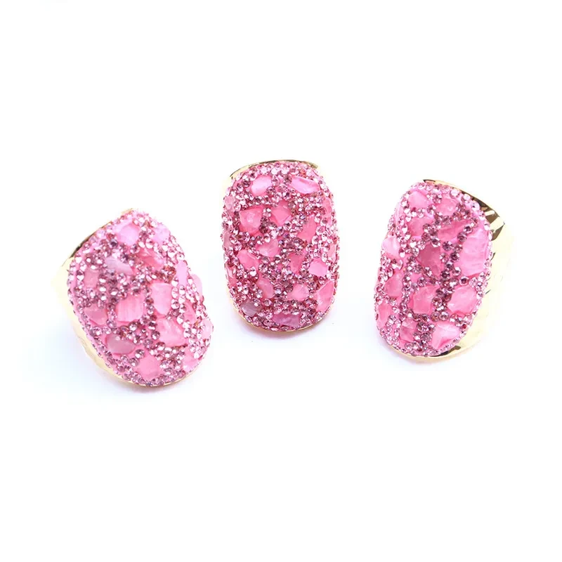 Irregular Pink Crystal Rose Natural Stone Women's Ring