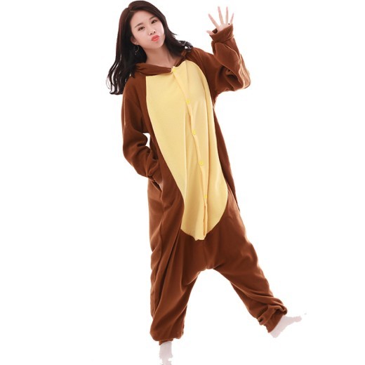 Hooded Long-Sleeved Polar Fleece Animal Cartoon One-Piece Pajamas Brown Bear Hooded Couple Clothes