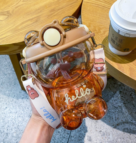 Cute Girl Heart Straw Cup Net Red High-value Large-capacity Bear