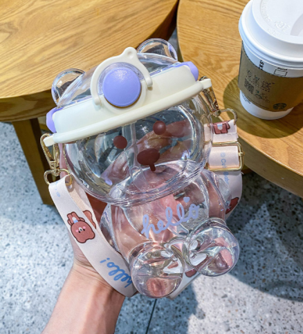 Cute Girl Heart Straw Cup Net Red High-value Large-capacity Bear