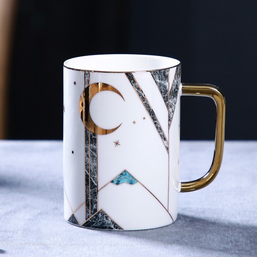 Large Capacity Ceramic Cup With Lid Cpoon Coffee Cup Couple Cup