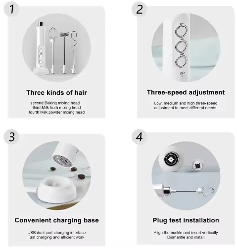 Wireless Rechargeable Electric Milk Frother - 3 Speeds, Handheld Foam Maker for Latte, Cappuccino, Hot Chocolate