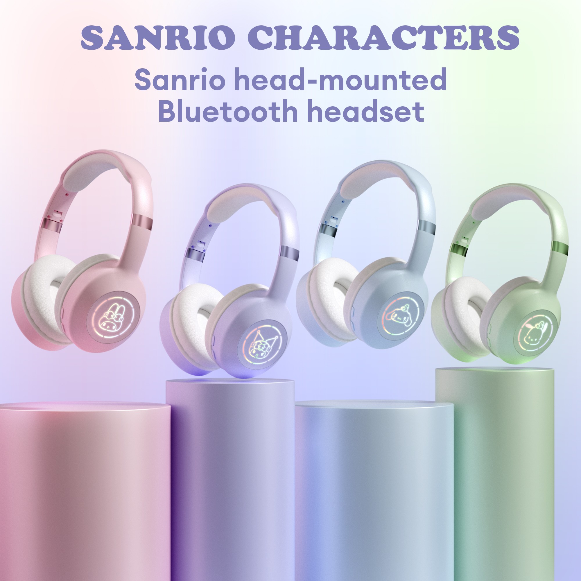 Miniso Sanrio EM-368 Bluetooth 5.2 Headphones  Stereo Sound Wireless Earphones with RGB Light, Kuromi, Melody, and Hello Kitty Designs