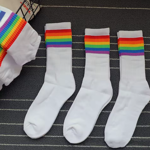 Rainbow Striped Cotton Socks Unique Design Rainbow Striped Cotton Socks Colourful Stripe Breathable Cotton Girls Boys Tube Socks