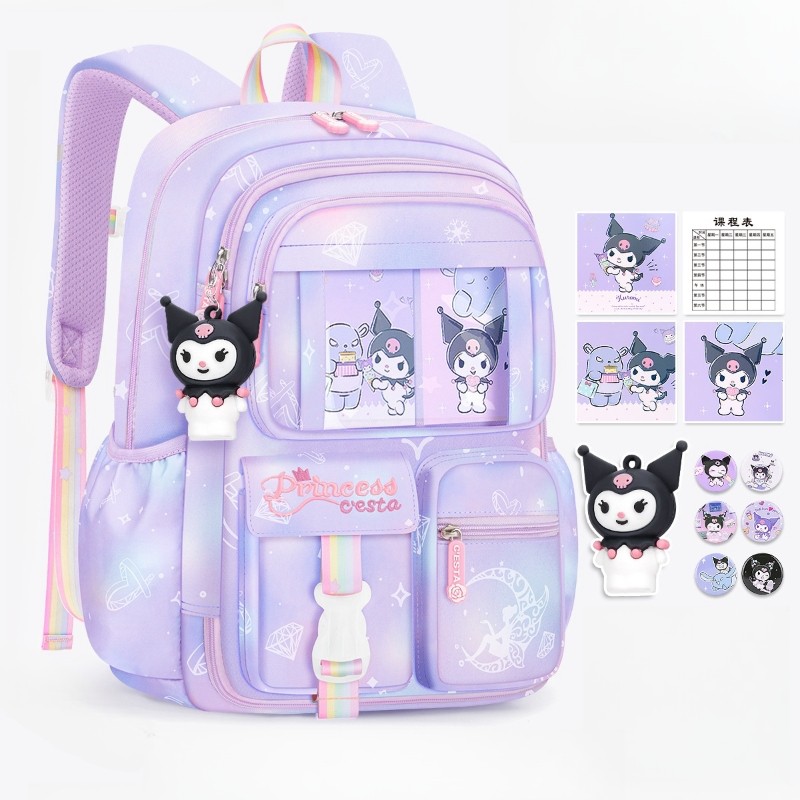 MINISO Sanrio Kuromi Student Backpack  Kawaii Reduce Burden Protect Spine Kids Schoolbag, Cute Cartoon Light Book Bag, Girl Gift