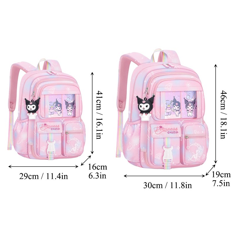 MINISO Sanrio Kuromi Student Backpack  Kawaii Reduce Burden Protect Spine Kids Schoolbag, Cute Cartoon Light Book Bag, Girl Gift