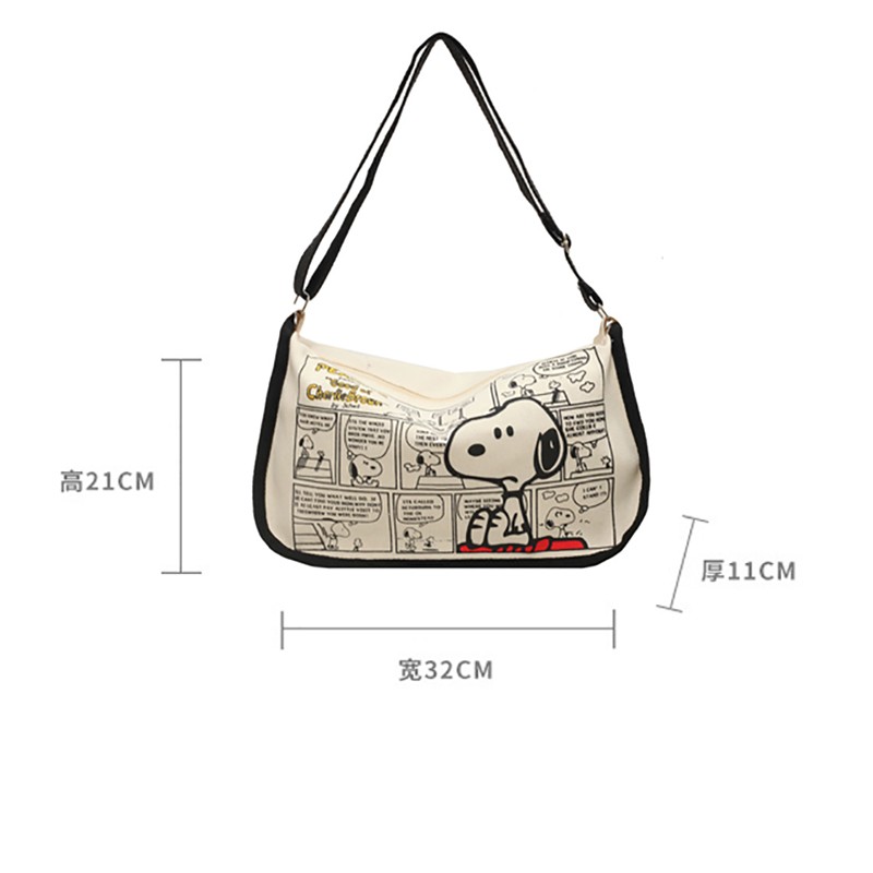 MINISO Snoopy Cartoon Cute Print Canvas Bag  Large Capacity One Shoulder Dumpling Bag, Women's Crossbody Bag