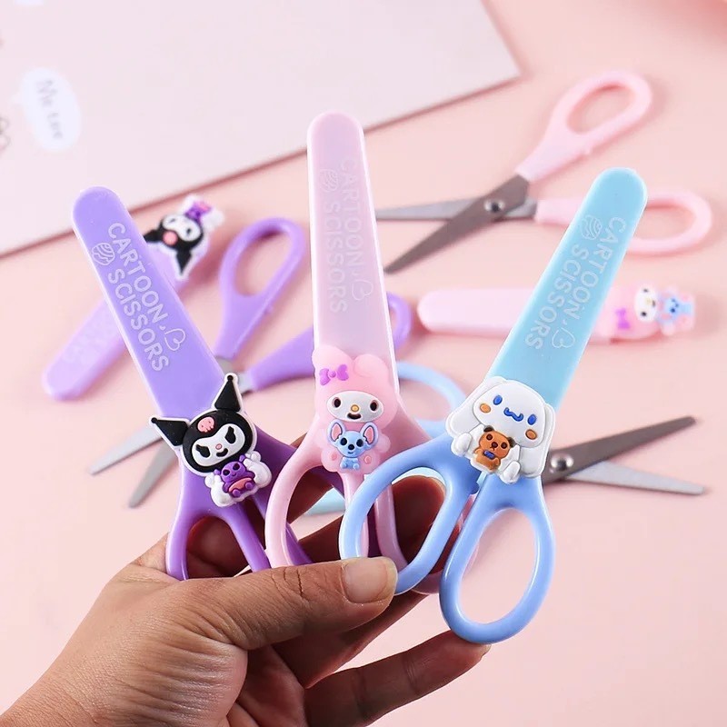 MINISO Cartoon Sanrio Kuromi Scissors  Cinnamoroll Melody Cute Kid Safety Shears for Stationery and Student Supplies