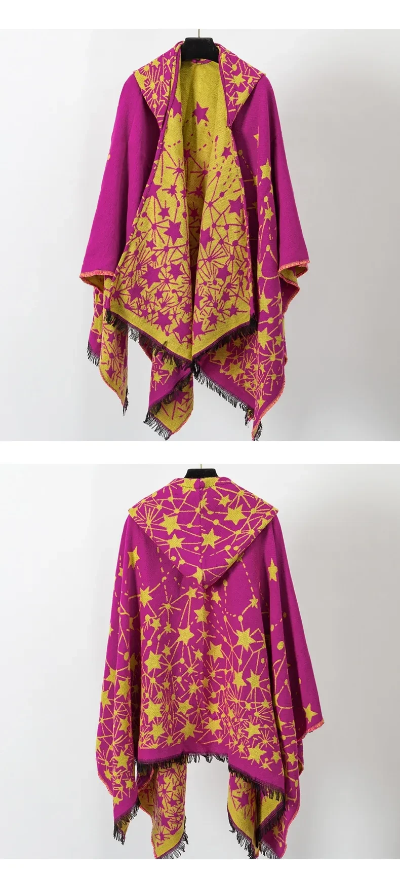 Cashmere-like Knitted Geometric Outer Scarf Shawl