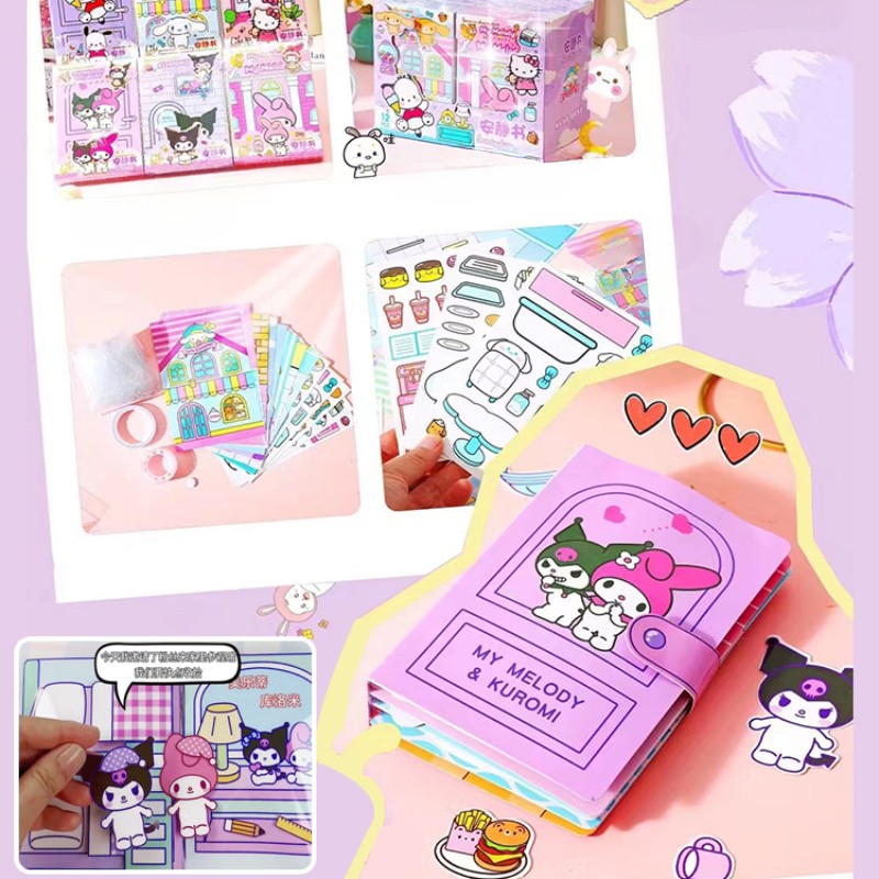MINISO Sanrio Girl Quiet Book  Kuromi, Cinnamoroll, My Melody, and Pochacco DIY Material Children's Toys for Development and Hands-On Ability