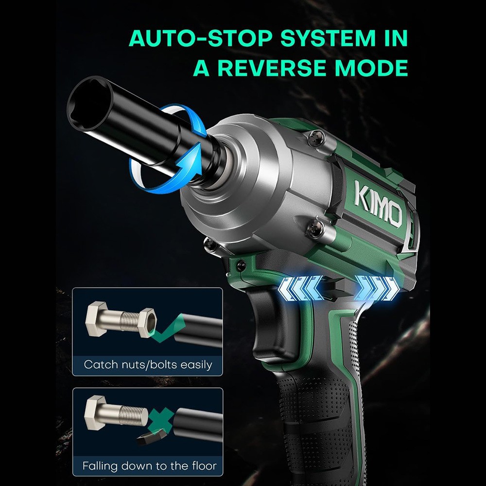 Cordless Impact Wrench 1/2", Premium Brake Stop, 3000 RPM & Max Torque 350 ft-lbs (475N.m), 7 Sockets & 3 Inch Extension Bar, 1/2 Impact Gun