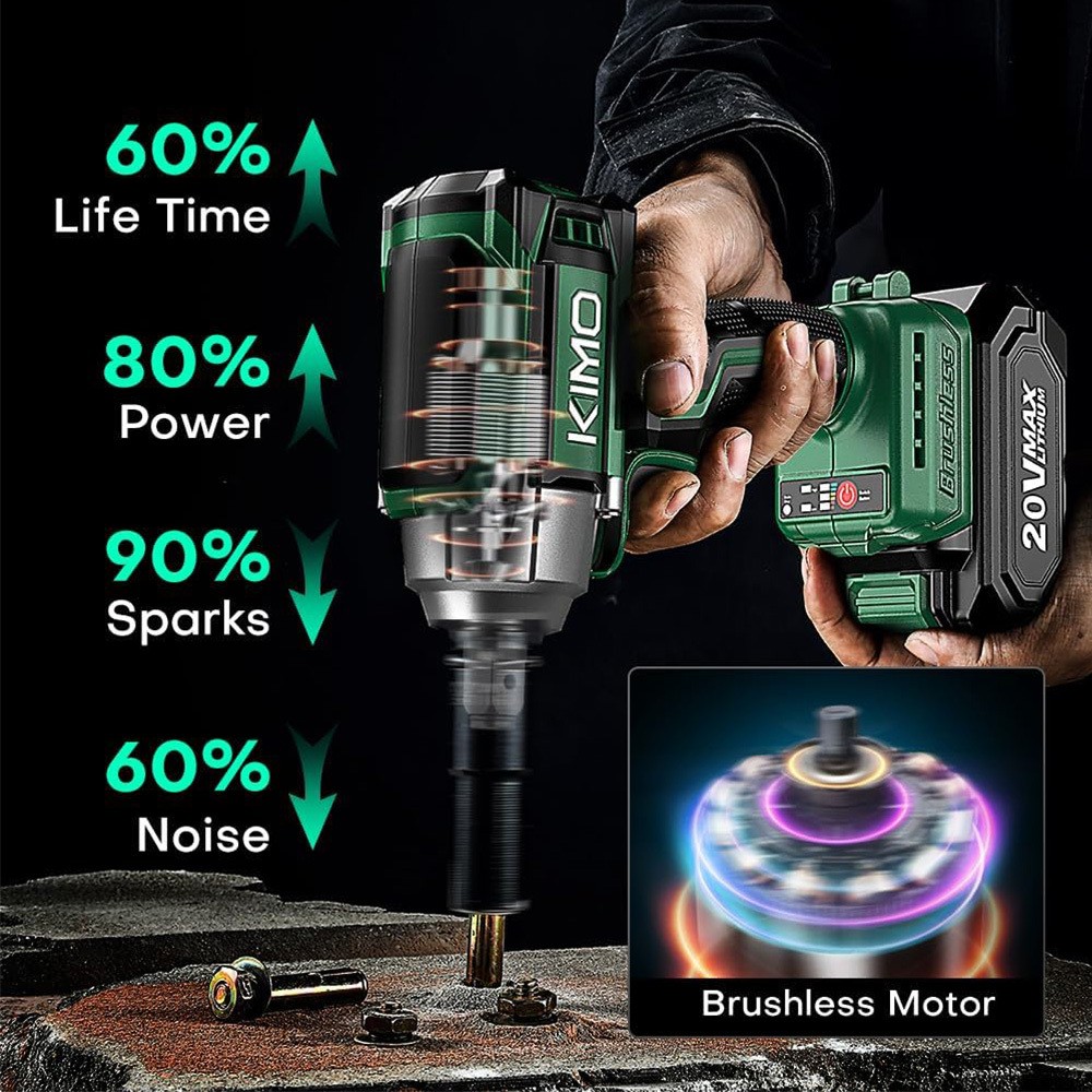 Cordless Impact Wrench 1/2", Premium Brake Stop, 3000 RPM & Max Torque 350 ft-lbs (475N.m), 7 Sockets & 3 Inch Extension Bar, 1/2 Impact Gun