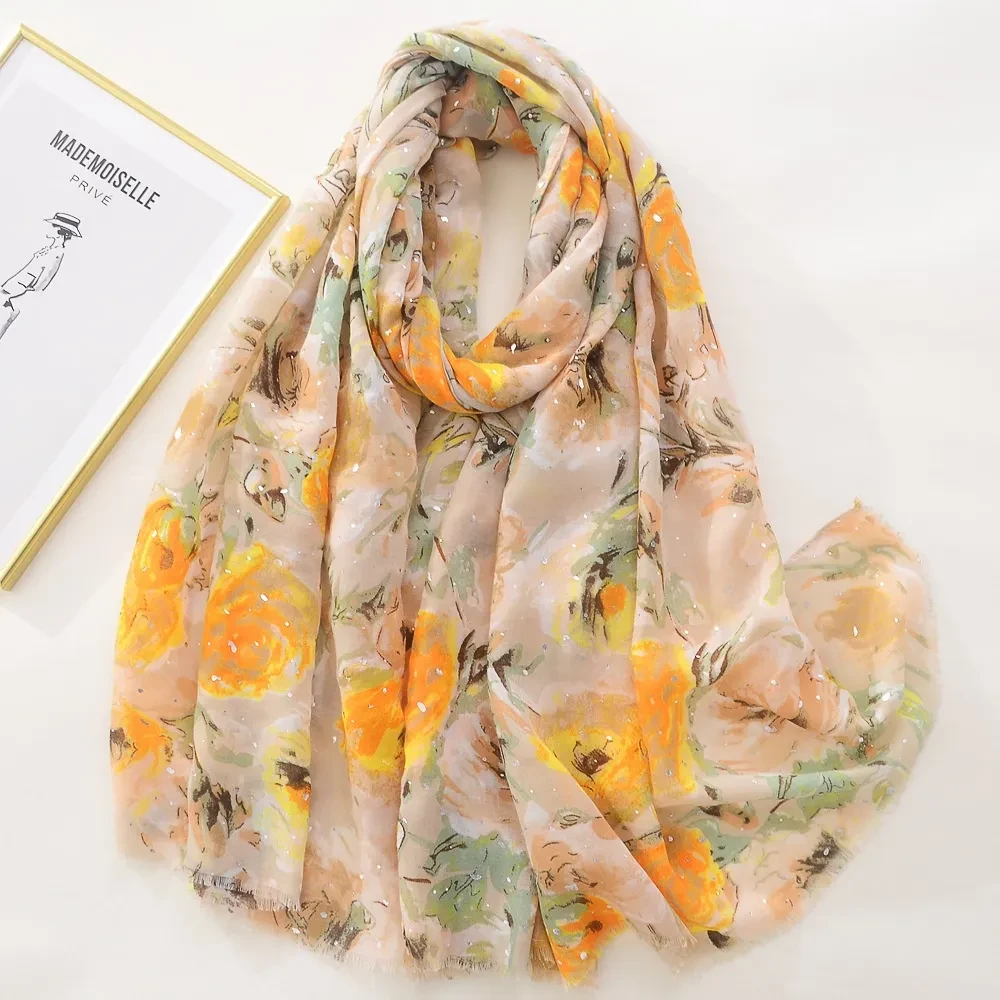 Women's Rose Bronzing Large Gauze Cotton Linen Versatile Scarf