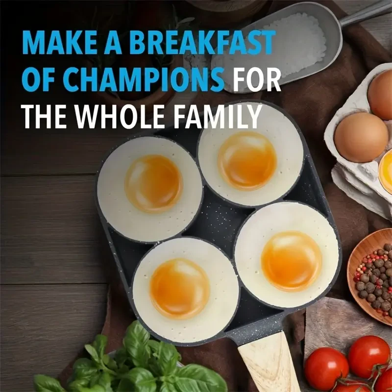 4-Hole Nonstick Egg Frying Pan - Omelette and Pancake Pan for Breakfast, Burgers, Bacon, and Steak