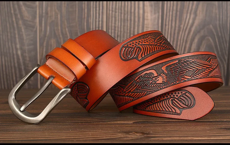 Men's Cut Cowhide Carved Belt