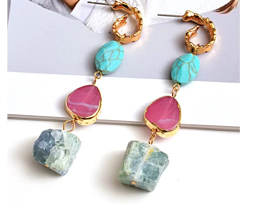 New Style Earrings European And American Style Long Stone Earrings