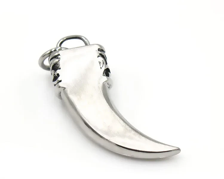 Vintage Men's Titanium Steel Wolf Tooth Blue Pine Stone Pendant