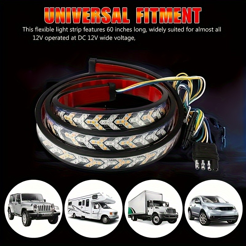 1PC Arrow 60-Inch Car LED Light Bar 12V Sequential Amber LED Waterproof Flexible Light