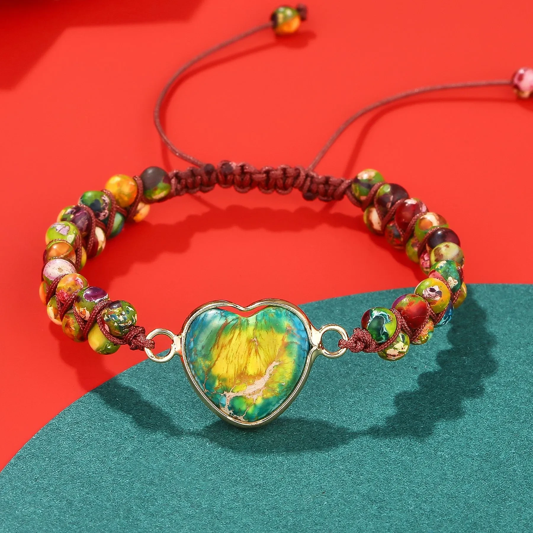 Natural Emperor Stone Heart-shaped Double-layer Hand-woven Adjustable Bracelet