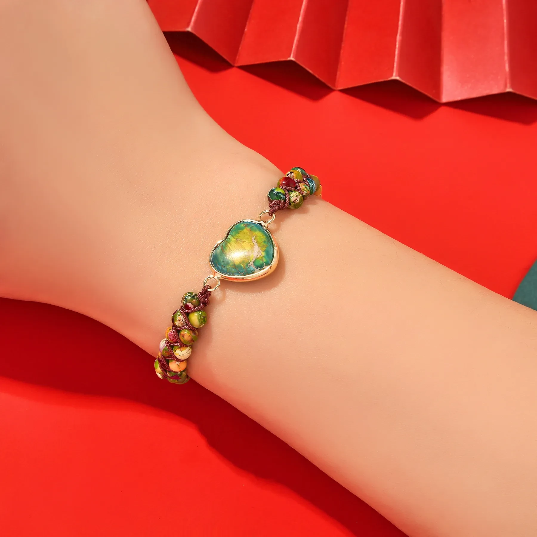 Natural Emperor Stone Heart-shaped Double-layer Hand-woven Adjustable Bracelet