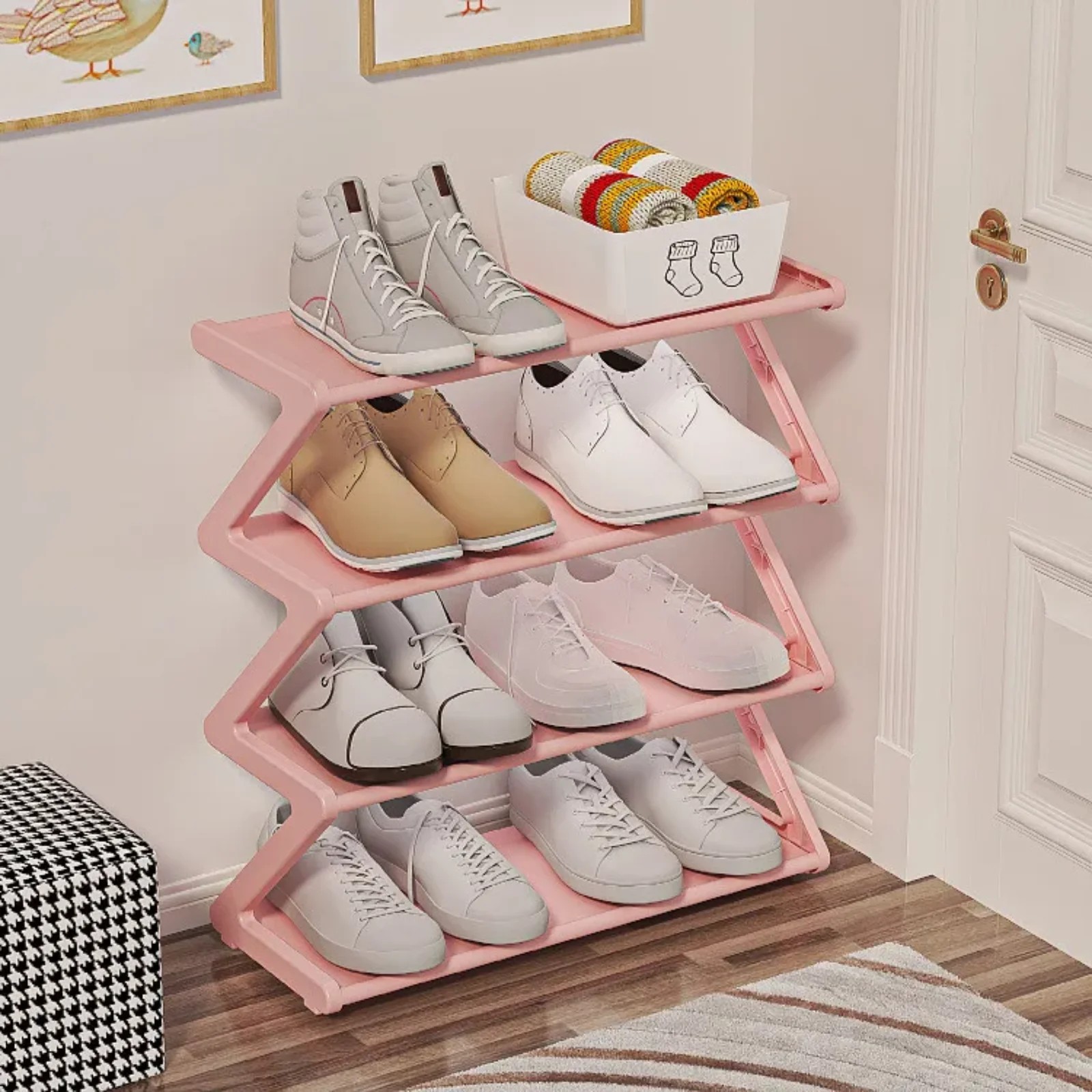 Simple Z-Shaped Fabric Dust-Proof Shoe Rack