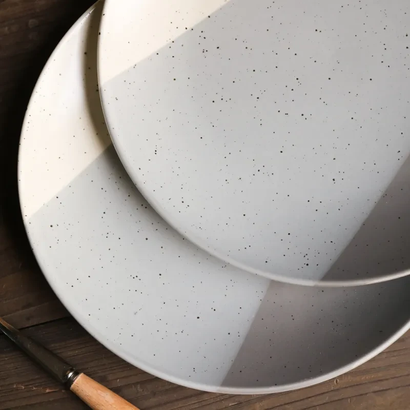 Ceramic Retro Ins Weathered Effect Pitted 8-inch Plate Japanese-style Plate, Flat Plate