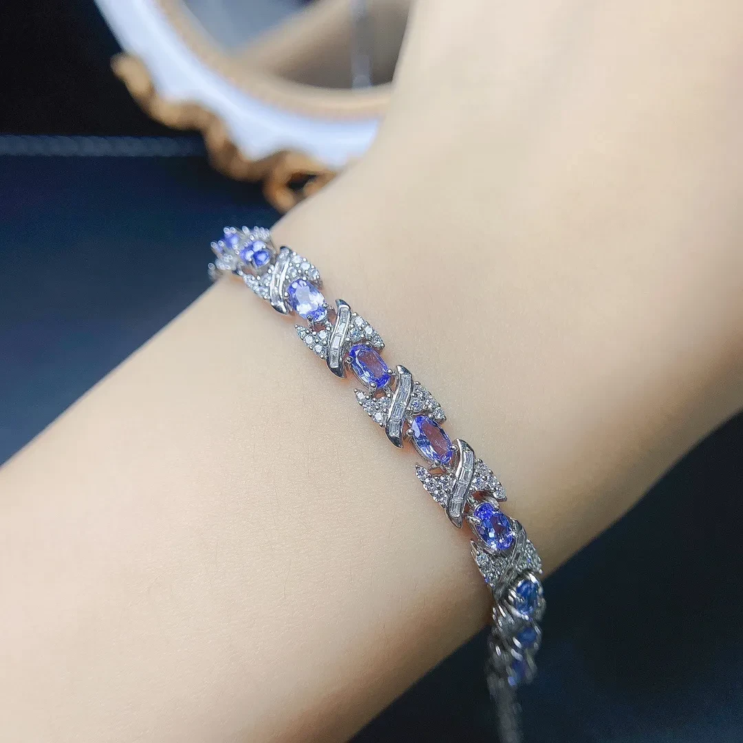 European And American Natural Tanzanite Bracelet S925 Silver Inlaid Main Stone 35